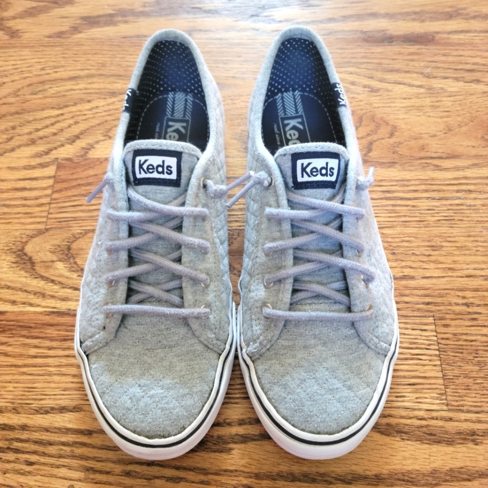 Keds Double Up Grey Quilt Shoes, Size Girls 5 M